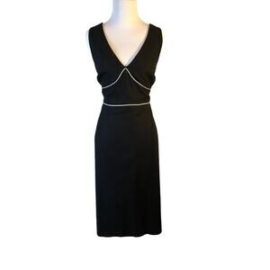 Lennie LNY New York Size 12 Black White Trim Sleeveless Linen Blend Fitted Dress